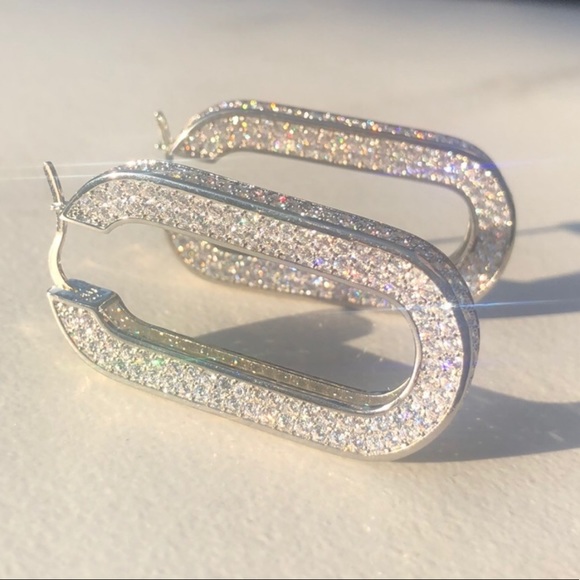Celine Edwige Crystal Silver Hoop Earrings - Picture 2 of 7